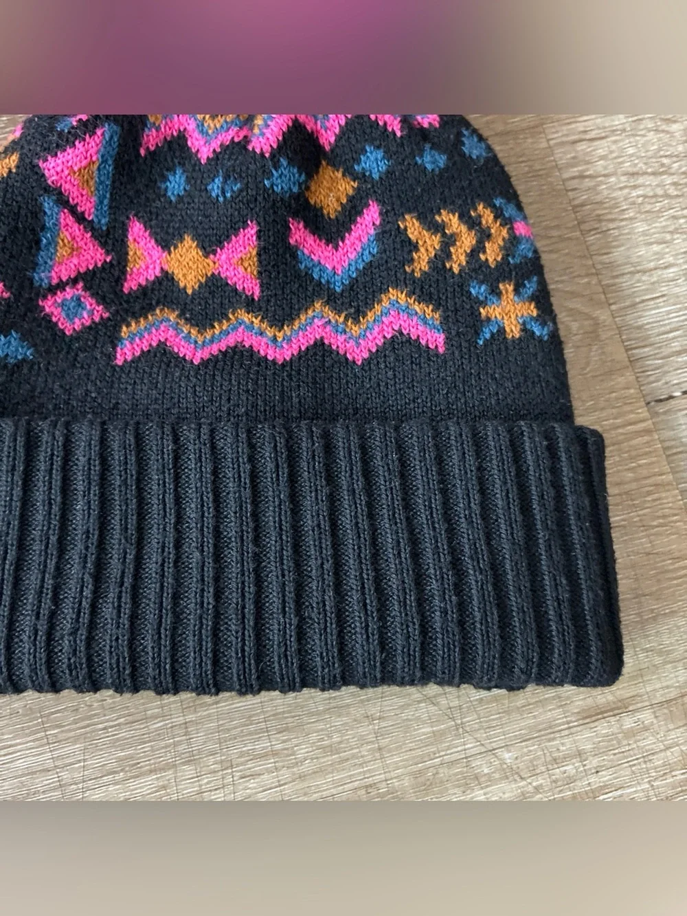 Patagonia Beanie Hat Cap Youth Pink Black Powder Town Pom Ski Ribbed Knit
